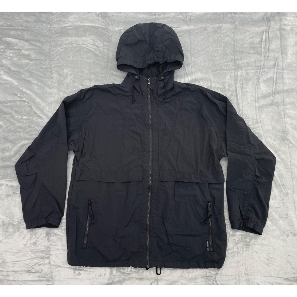 Members Only Windbreaker Jacket Men M Black Hooded Nylon Lightweight Full Zip